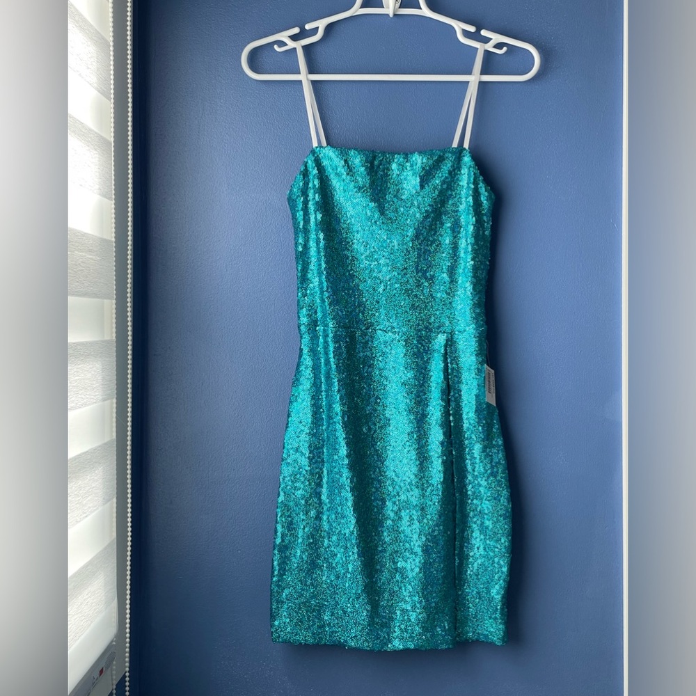 B Darlin Teal Sequin Mini Dress